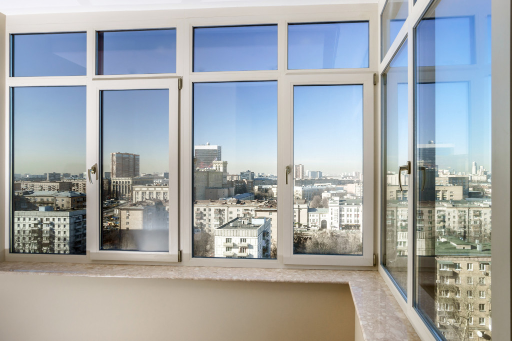 view to the city through fiberglass windows
