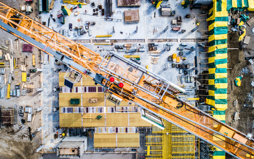Aerial top view of a construction site