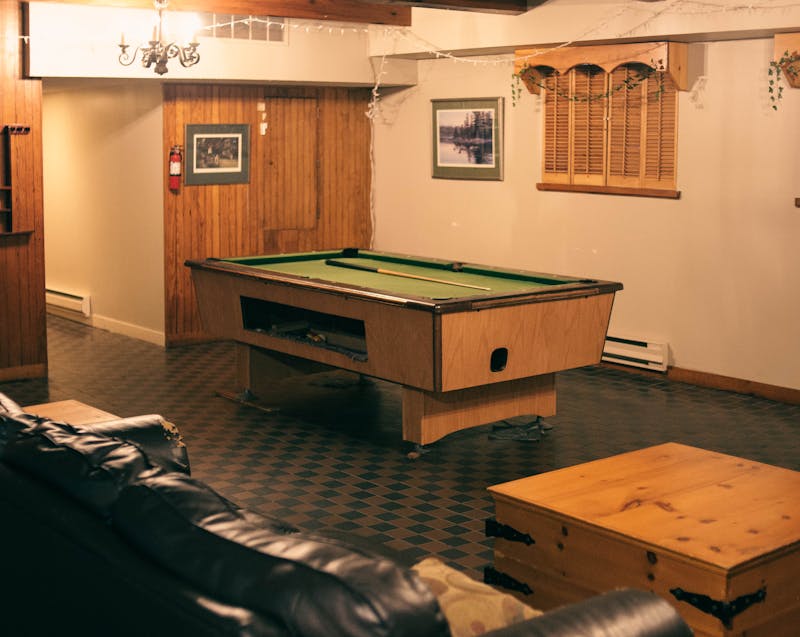 a basement turned into an entertainment room